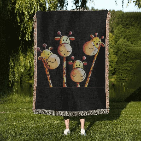 Giraffe Family - Giraffes - Kids - Comic -Gift Woven Blankets