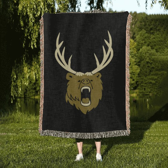 The beer - Grizzly with antlers (2c) Woven Blankets
