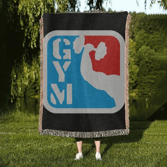 gym sport arm hantel outline hand arm muscle stron Woven Blankets