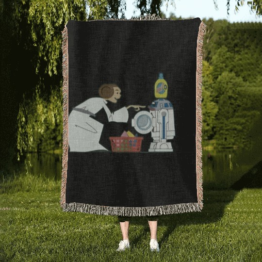 Funny Star Wars r2d2 and Leia comic Woven Blankets