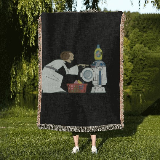 Funny Star Wars r2d2 and Leia comic Woven Blankets