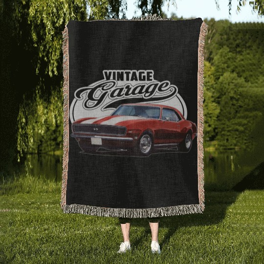 Vintage Camaro Garage Woven Blankets