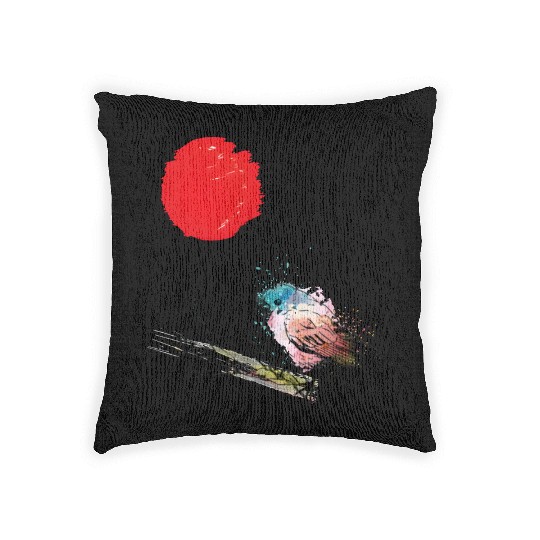 Murakami Birds Red Moon Japenese Woven Pillows