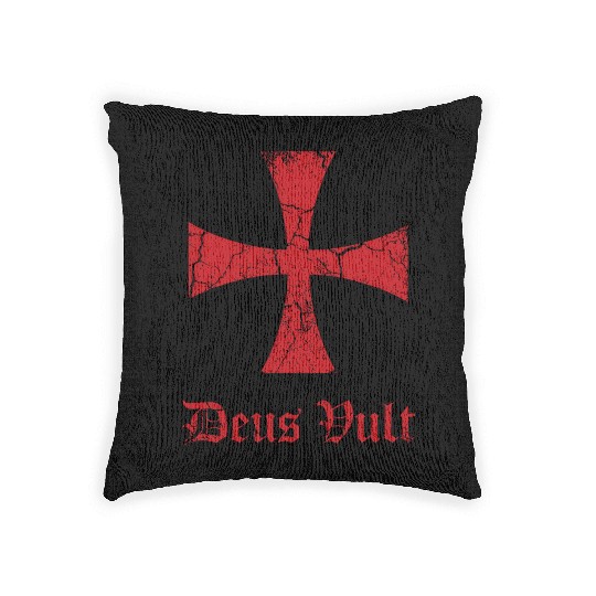 Distressed Deus Vult Knights Templar Cross Crusade Woven Pillows