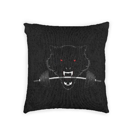 weight lifting wolf clear Woven Pillows