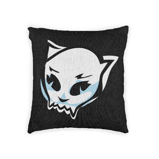 cat skull Woven Pillows