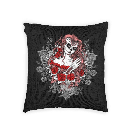 Santa Muerte Holy Woman Skull Mexico Dead Saint Woven Pillows