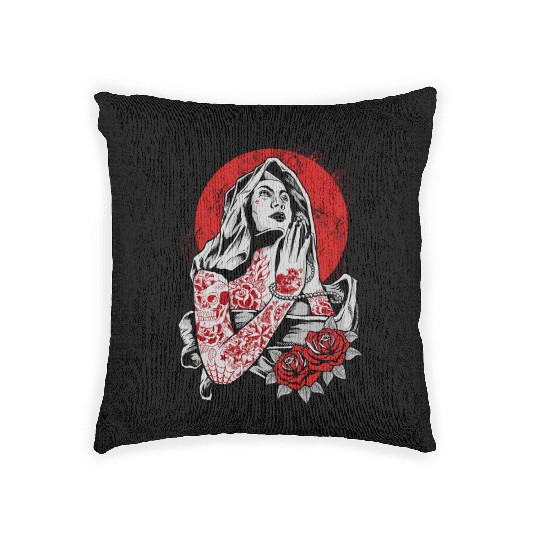 Virgin Mary Tattoo Woven Pillows