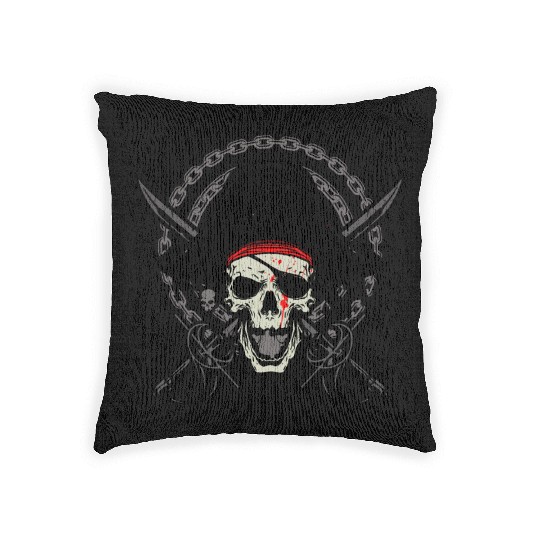 Ahoy Buccaneers Avast Ye motif of Pirate Skull Woven Pillows