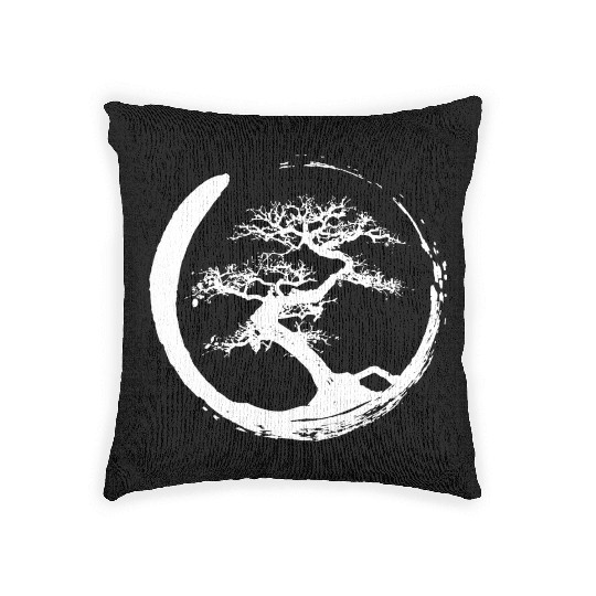 Zen Bonsai Tree in Enso Circle (white) Woven Pillows