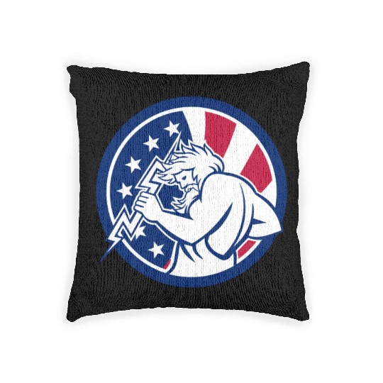 Zeus With Thunderbolt USA Flag Icon Woven Pillows