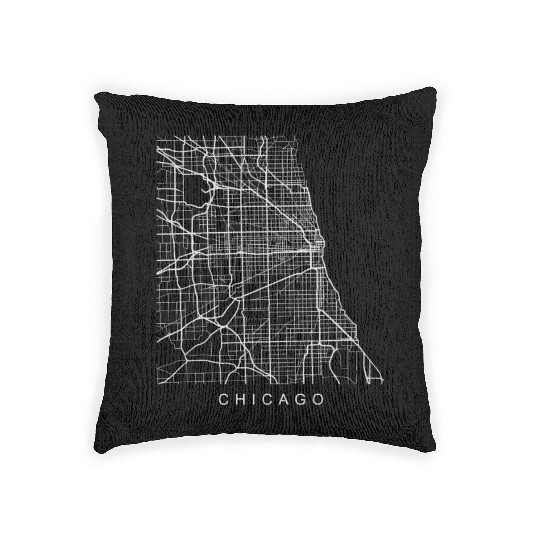 Chicago IL Minimalist City Street Map Light Design Woven Pillows