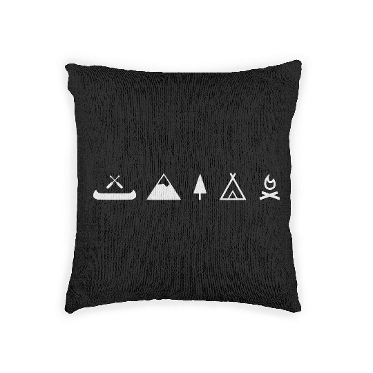 Camping canoe, campfire with mountain Woven Pillows