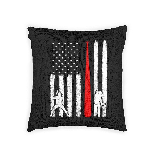 Baseball Pitcher Batter American Flag 4th of July Woven Pillows