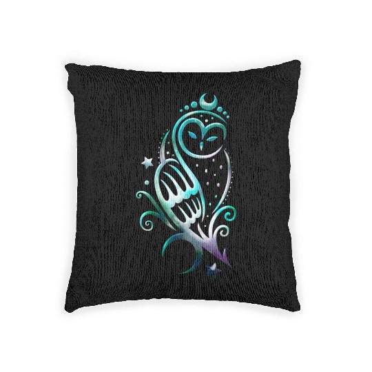 Moon owl with stars, tribal art Woven Pillows