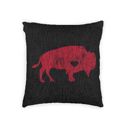 Red Raging Buffalo Distressed Woven Pillows I Love