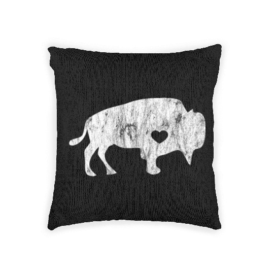 White Raging Buffalo Distressed Woven Pillows I Love