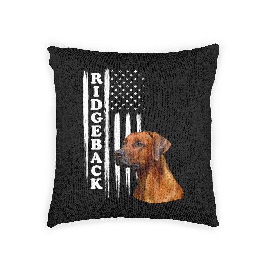Rhodesian Ridgeback Dog with US Flag Woven Pillows