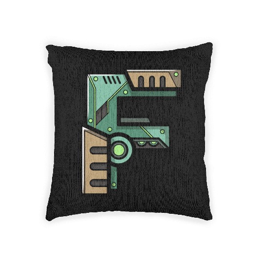 Initial letter character gift idea robot present F Woven Pillows