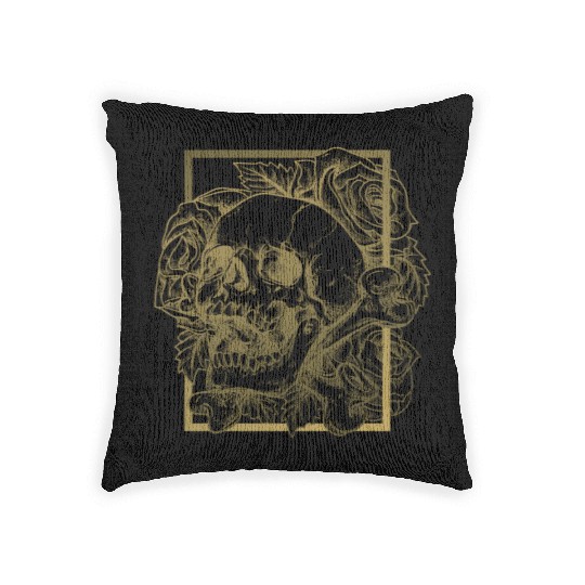 skull and roses Woven Pillows