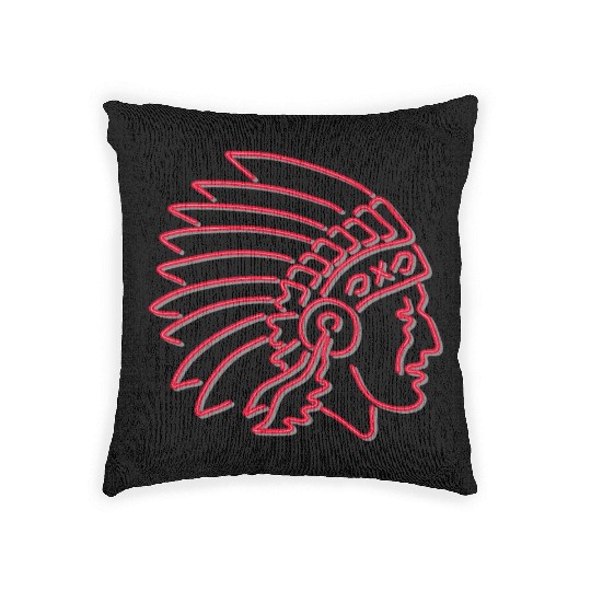 Native American Indian Chief Neon Sign Woven Pillows