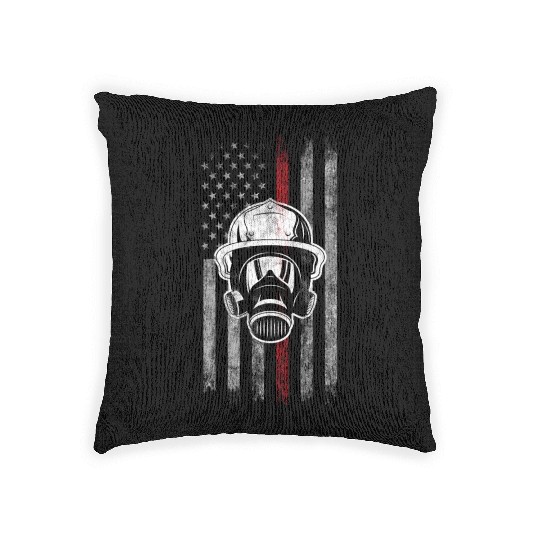 Firefighter mask American Flag Thin Red Line Woven Pillows