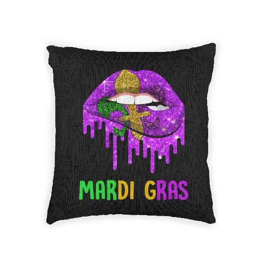 Mardi Gras Lip Biting Diamong Shining Costume Woven Pillows