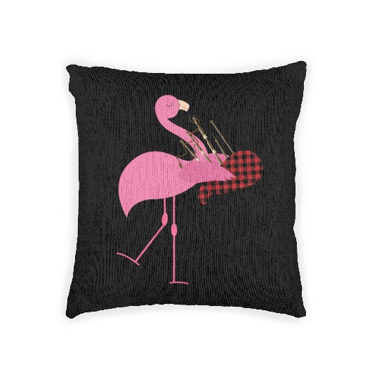 Cute Pink Flamingo Playing Bagpipes Musician Gift Woven Pillows