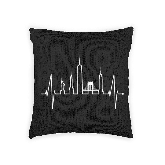 New York City Heartbeat USA Skyline Gift Heart NYC Woven Pillows