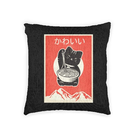 Vintage Kawaii Cat Anime graphic Gift Retro Woven Pillows