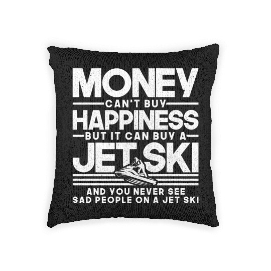 Money Can't Buy Happiness Jet Ski Riding Ocean Woven Pillows