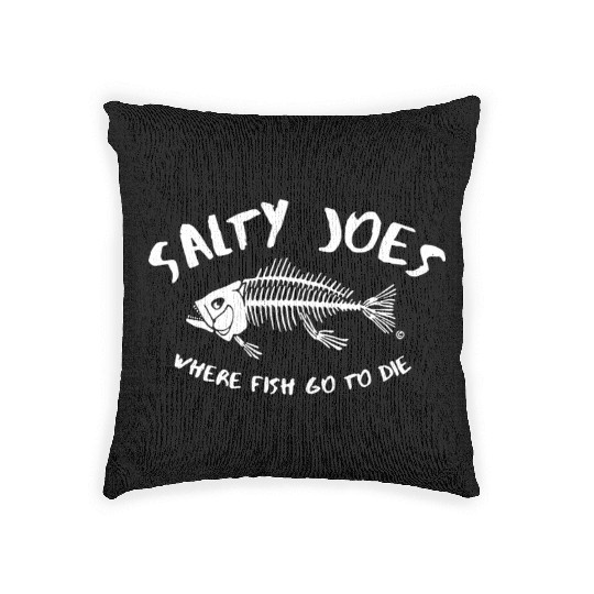salty joes where fish go to die logo bog and tall Woven Pillows