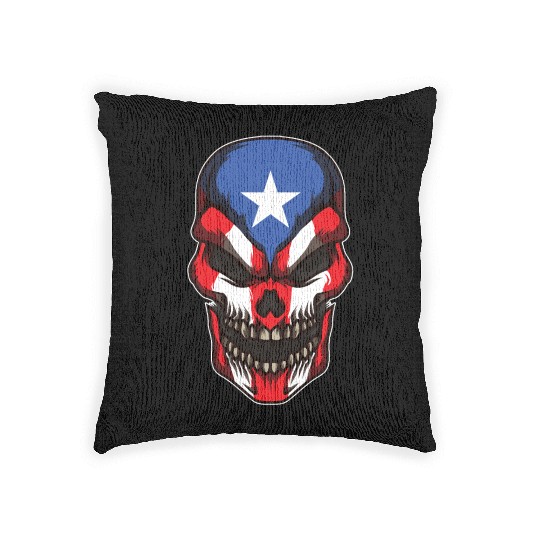 Puerto Rico Skull | Proud Boricua Flag Woven Pillows