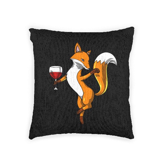 Cute Fox Wine Drinking Lover Party Woven Pillows