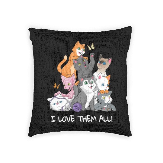 I love them all Cats Gift Maine Coon cat lover Woven Pillows