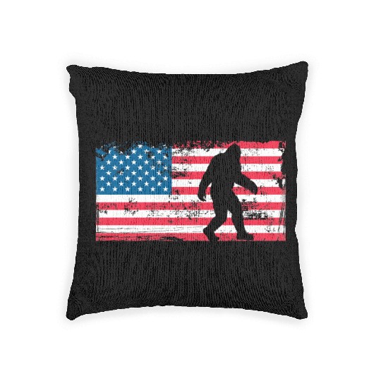 Retro Bigfoot US Flag Woven Pillows