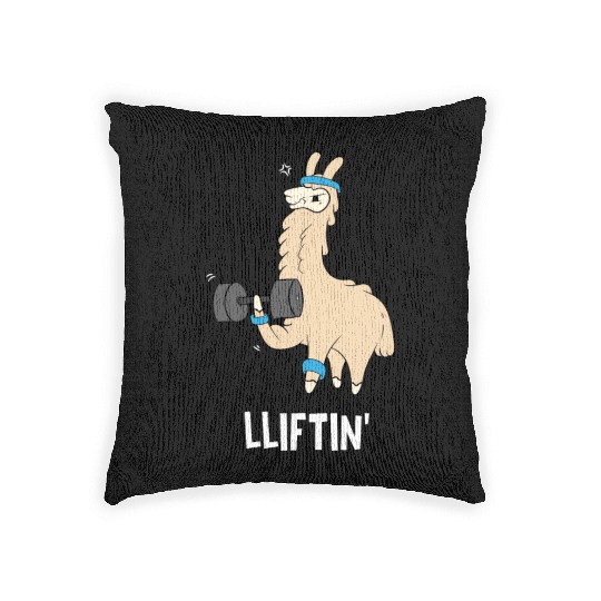Lama in the gym - lifting weights Woven Pillows