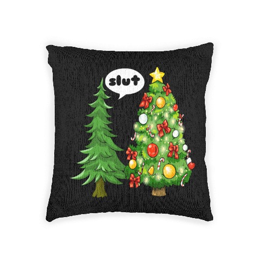 Funny Christmas Tree Slut Woven Pillows