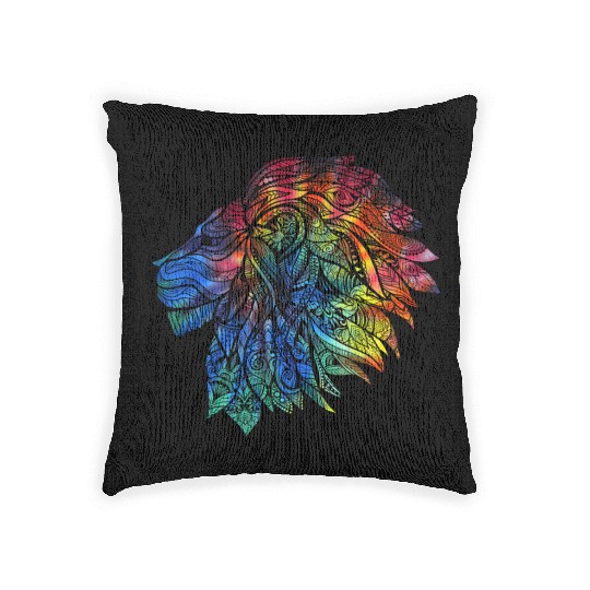 Psychedelic Lion Design Gift. Rainbow Mandala Woven Pillows