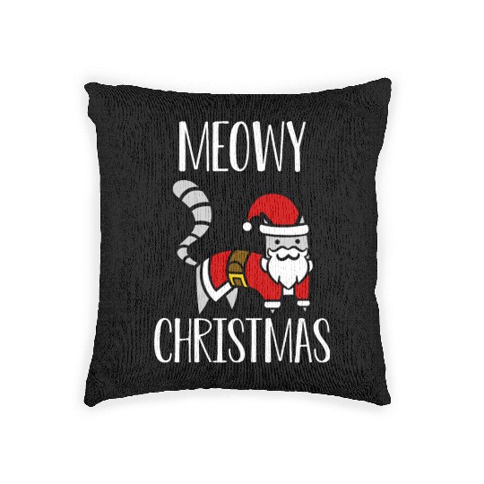 Christmas Cat Greeting Merry Christmas Meowy Trend Woven Pillows