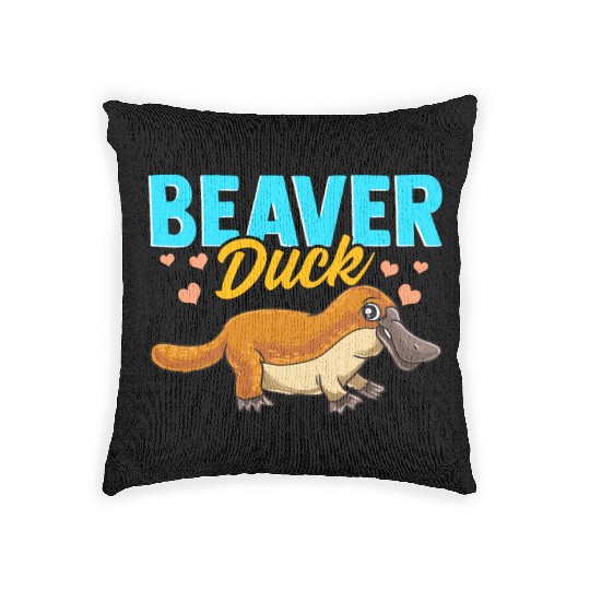 Beaver Duck Platypus Pun Cute Duck Billed Platypus Woven Pillows