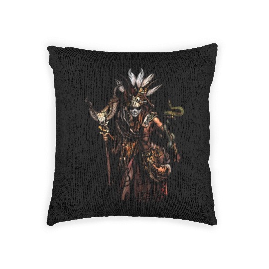 Female Voodoo Queen Witch Doctor Halloween Costume Woven Pillows