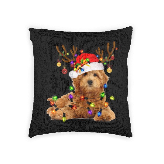 Womens Goldendoodle Christmas Woven Pillows Reindeer