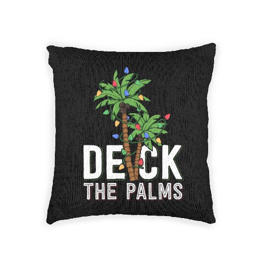 Deck The Palm Tree Lights Tropical Hawaii Family Woven Pillows