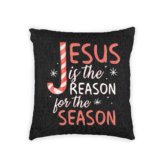 Jesus Is The Reason For The Season Candy Cane Chr Woven Pillows
