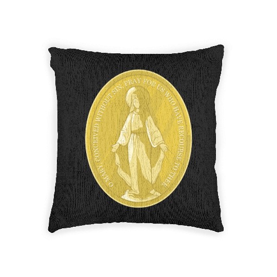 Miraculous medal of virgin mary catholic christian Woven Pillows