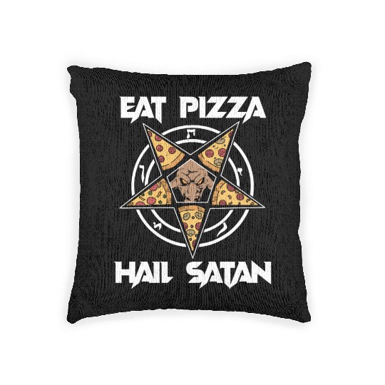 Baphomet Pentagram Lucifer Eat Pizza Hail Satan Woven Pillows