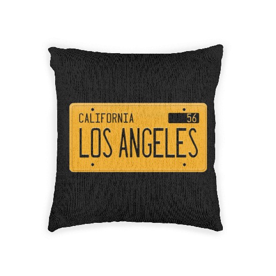 Los Angeles California 1956 yellow license plate Woven Pillows