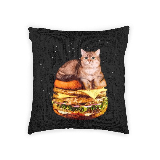 Hamburger Space Cat Funny Kitty Gift Woven Pillows