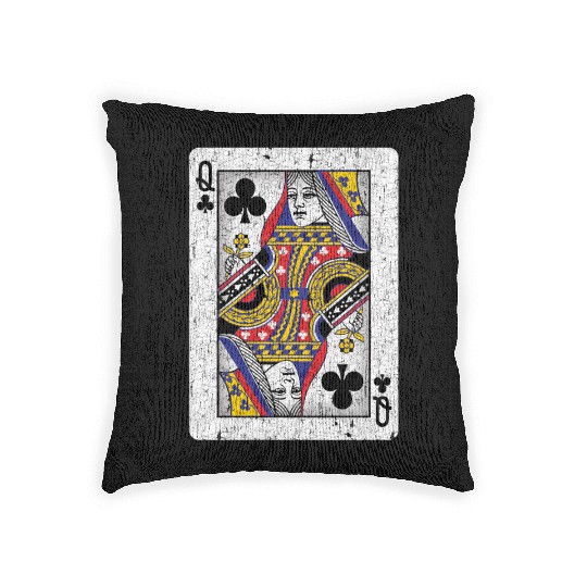 queen of clubs playing card Woven Pillows